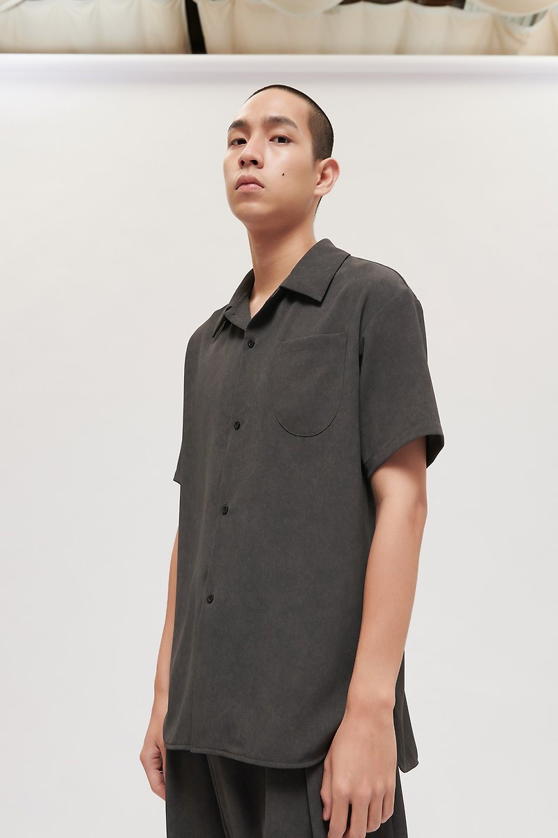 TRAN-Cuban collar print shirt - Men's Shirts - Polyester Black
