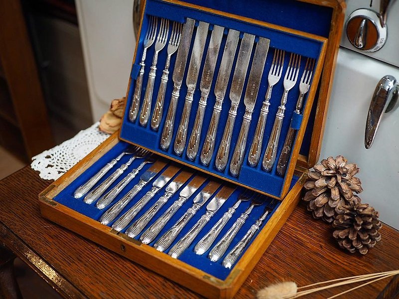 英國1920年雪菲爾精緻鍍銀餐具組 - 餐具/刀叉湯匙 - 銀 