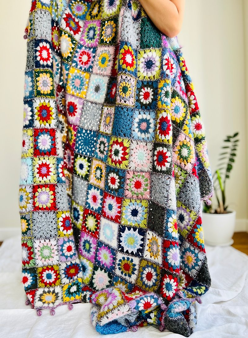 Wool Blankets & Throws Multicolor - Wool crochet blanket Warm winter throws Angora wool Chunky alpaca wool plaid