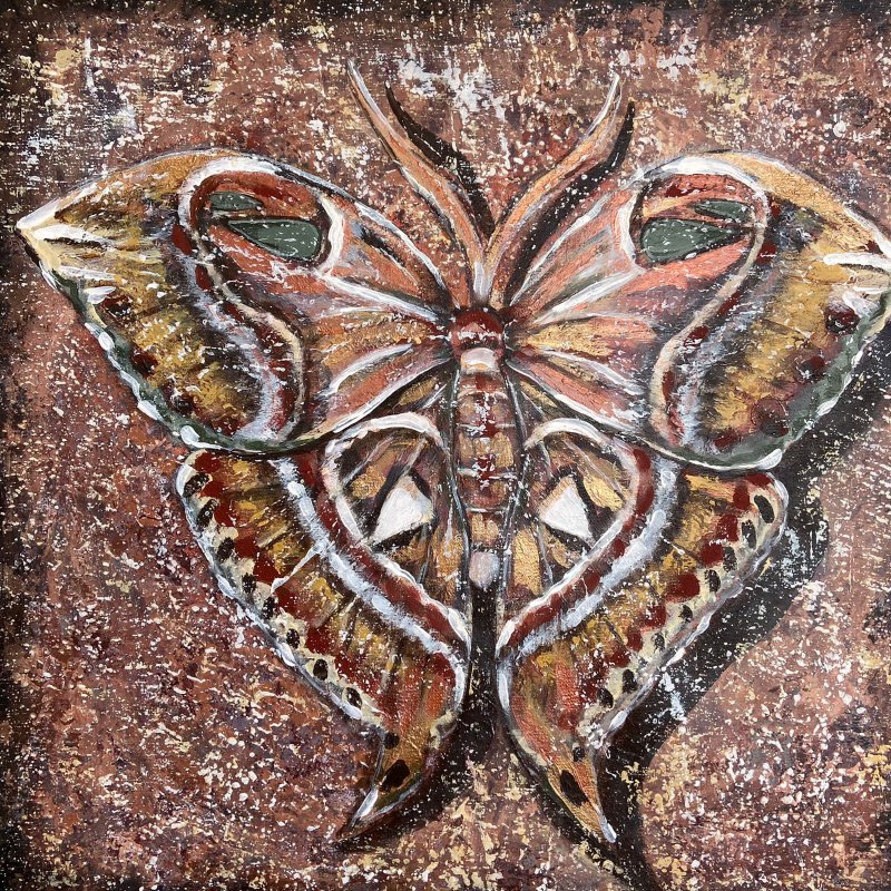 Asian butterfly, Acrylic on canvas , Healing art, Butterfly painting, Abstract - ตกแต่งผนัง - วัสดุอื่นๆ สีนำ้ตาล