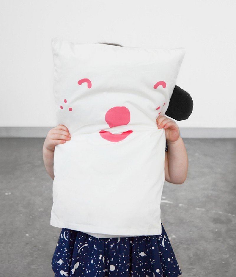 Expression Pillow Case (Powder) – Happy/Sad pillow case (pink) - หมอน - ผ้าฝ้าย/ผ้าลินิน ขาว