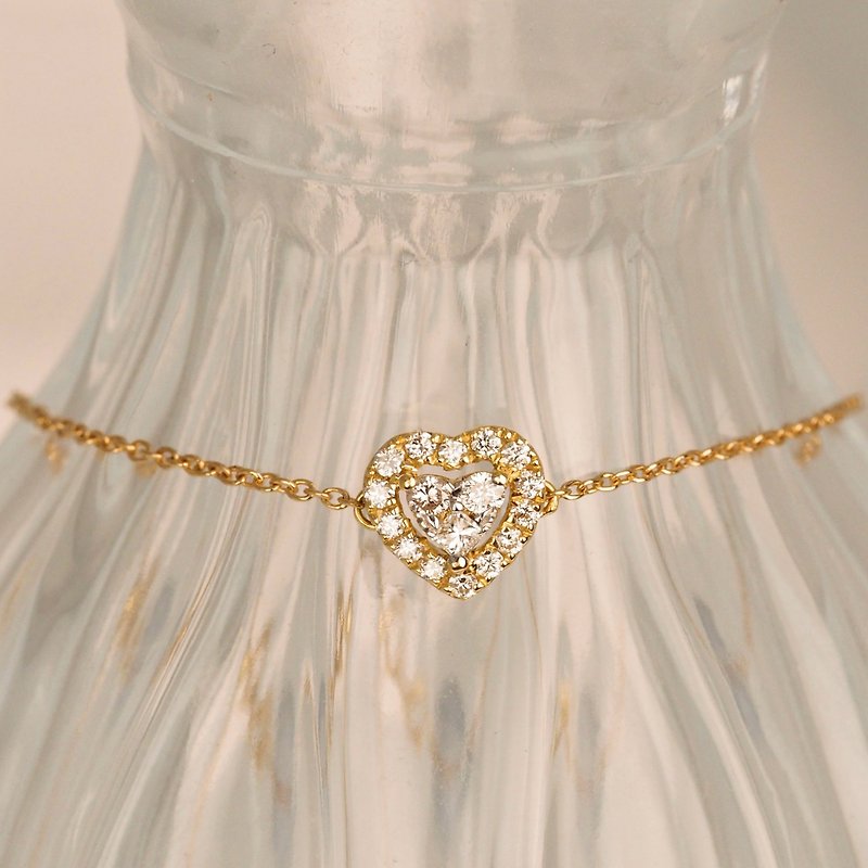18K金鑽石心型手鏈18K Gold The Diamond Heart Bracelet - 手鍊/手鐲 - 貴金屬 
