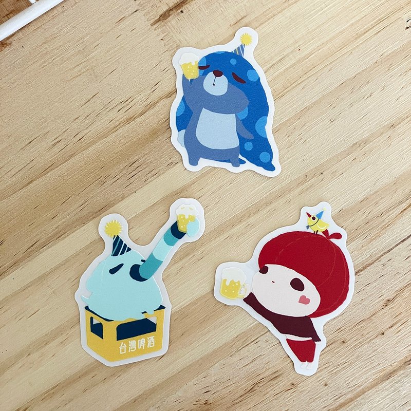 透明造型貼紙 / 友情乾杯 / 原創插畫 / 共三款 - 貼紙 - 防水材質 多色