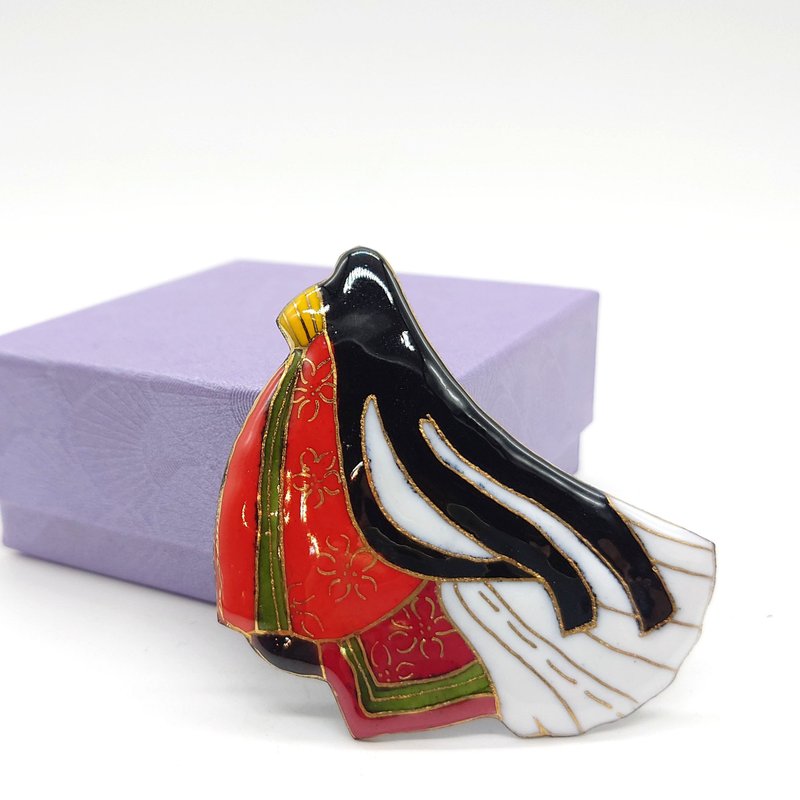 Heian beauty - back view - cloisonné brooch - เข็มกลัด - โลหะ สีแดง