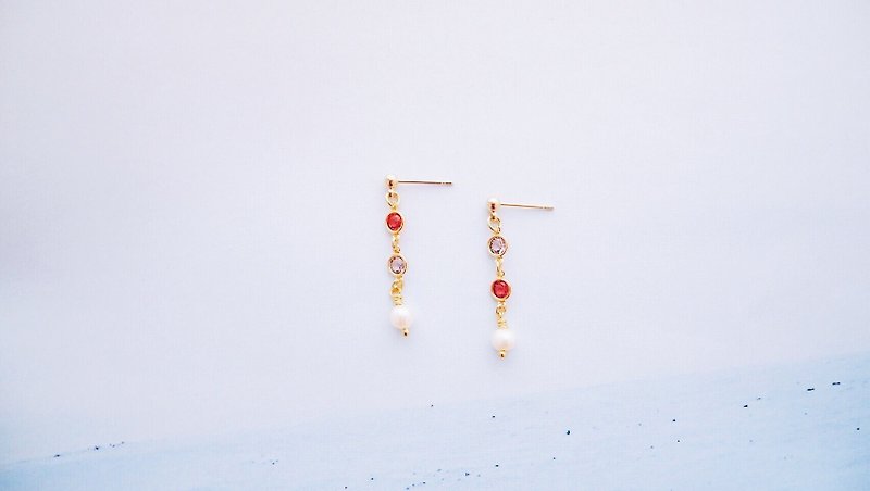 Neon-Earrings-Red Swarovski Crystal Embellished Pearl Earrings - ต่างหู - โลหะ สีแดง