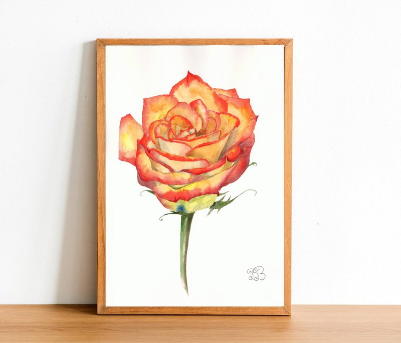 Original Watercolor Painting of Red Rose Floral Art 40 x 30 cm - 壁貼/牆壁裝飾 - 紙 紅色