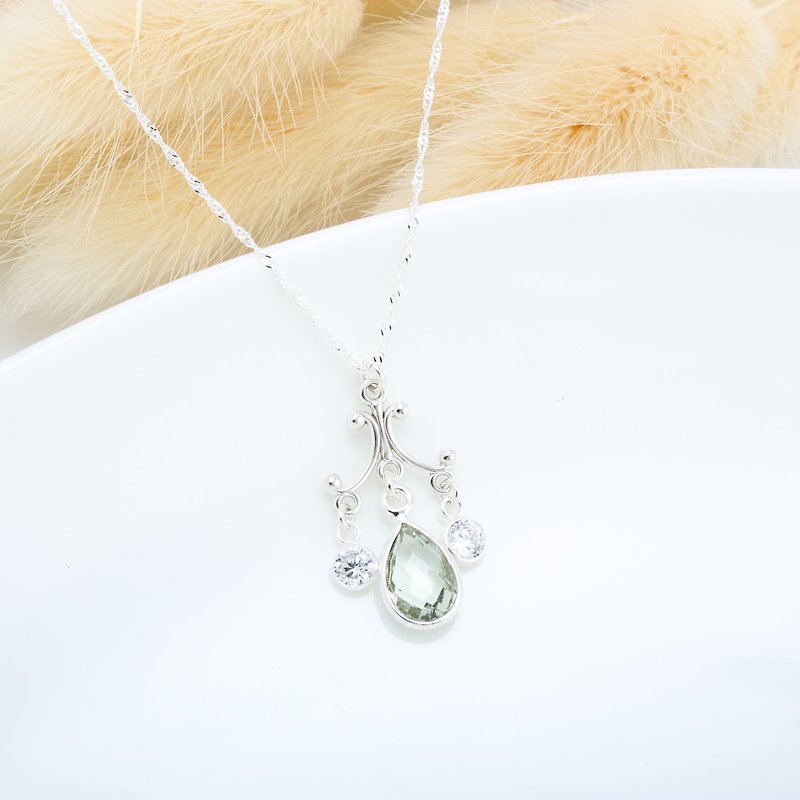 Gorgeous Palace Green Crystal Quartz s925 sterling silver necklace gift - สร้อยคอทรง Collar - เครื่องเพชรพลอย สีเขียว