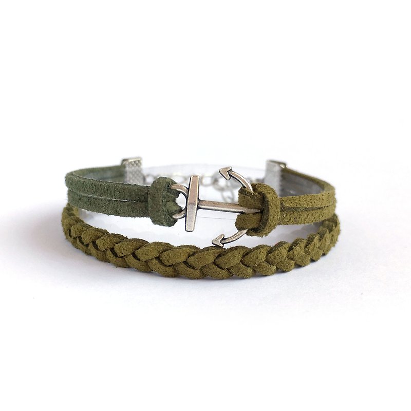 Handmade Double Braided Anchor Bracelets – greenery limited - สร้อยข้อมือ - วัสดุอื่นๆ สีเขียว