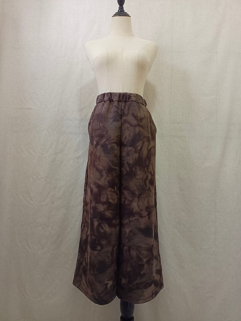 Designer collection 咖啡色仿綁染印花透紗及踝寬褲 - 中性長褲/短褲 - 棉．麻 咖啡色