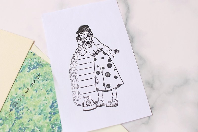 Special rubber stamp phone girl for note book - Stamps & Stamp Pads - Wood 