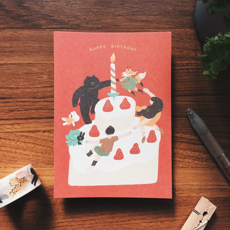 Illustration postcard - Happy Birthday - การ์ด/โปสการ์ด - กระดาษ สีแดง