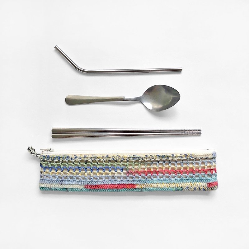 Chopsticks straw set_ Huguang - ช้อนส้อม - ผ้าฝ้าย/ผ้าลินิน สีน้ำเงิน