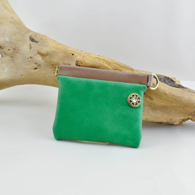➜. Splicing shrapnel multi-functional small package. ➜ --- change / small / storage / key / headset / transmission line / business card / card / travel card - Coin Purses - Genuine Leather Green