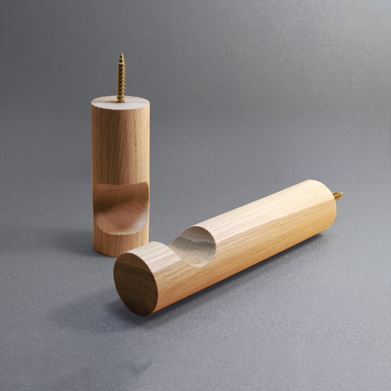 Wall oak hook Diameter 1,5inch  Lamp, Handbag, Plant hook Hanger. Macrame holder - 衣架/衣帽架/掛勾 - 木頭 