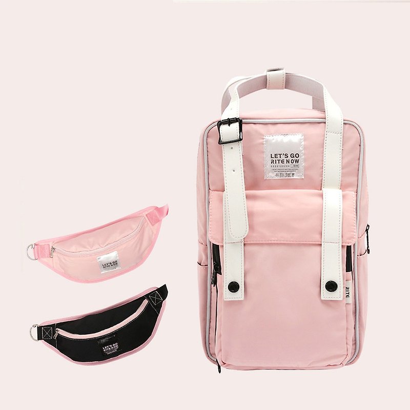 【情人節限時組合】輕量防水漫遊包－粉 x 腰包組 - 背囊/背包 - 防水材質 粉紅色