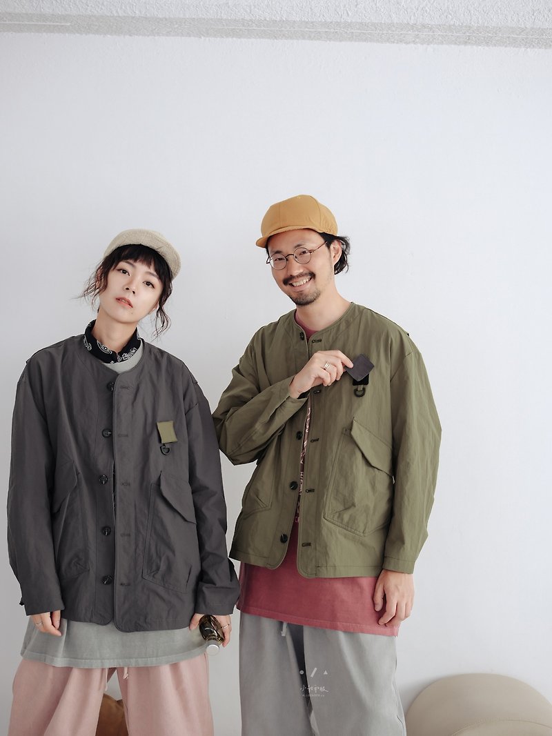 Brother's collarless side-slit overalls jacket - 2 colors - green - Women's Casual & Functional Jackets - Cotton & Hemp Khaki