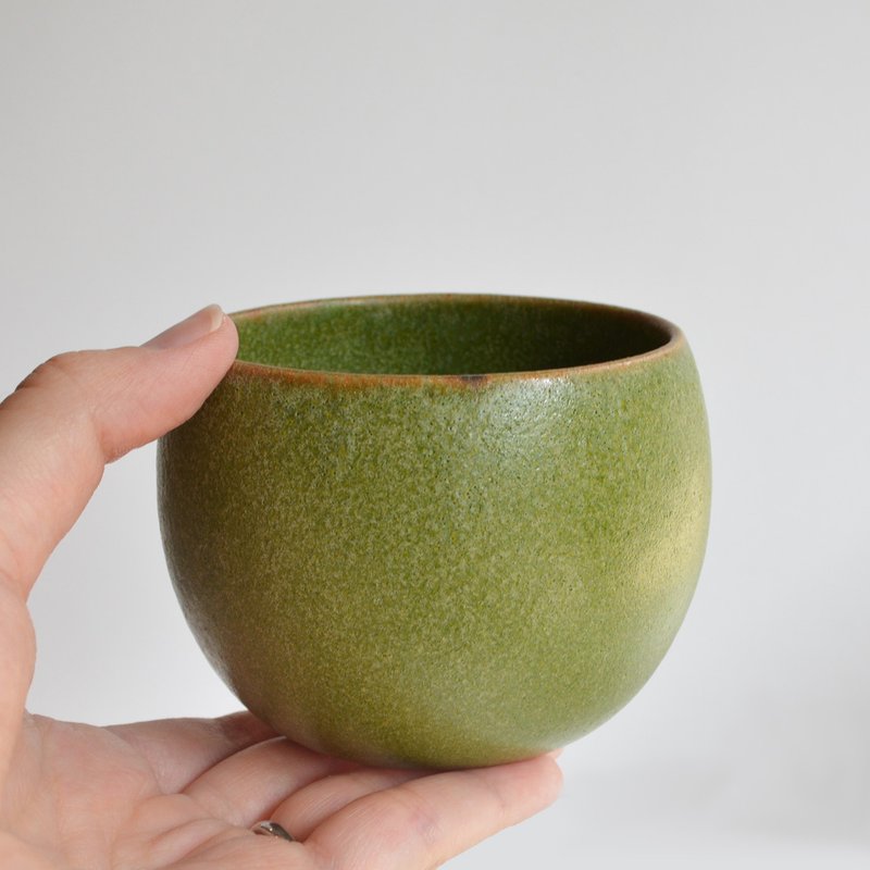 Mino Ware Midori Maruwan Ougi teacup|Small bowl|Bowl - ถ้วย - ดินเผา สีเขียว