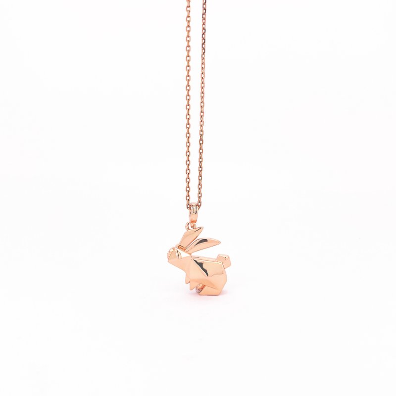 Rose Gold Origami Bunny Scented Necklace - สร้อยติดคอ - โรสโกลด์ สีทอง