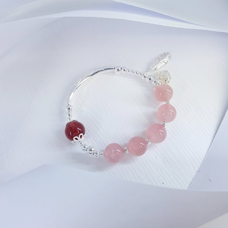 Half Moon Curved Pink Crystal Sterling Silver Bracelet - สร้อยข้อมือ - เงินแท้ สึชมพู