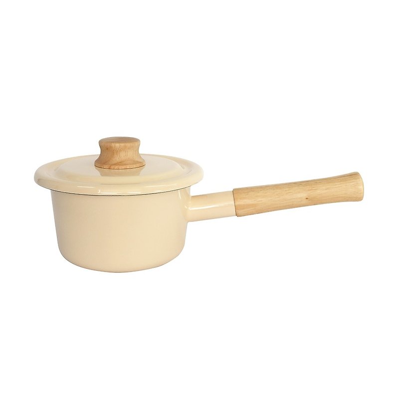 Cotton Series Enamel Sauce Pan 14cm with Lid - Beige - Cookware - Enamel 