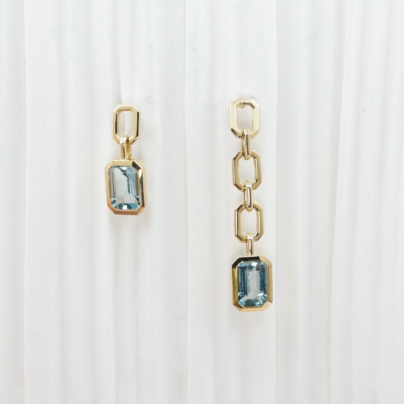 【藍糖-不對稱耳釘】CJ Design 海藍寶石18K金原創 ins風 高冷 - 耳環/耳夾/耳骨夾 - 寶石 藍色