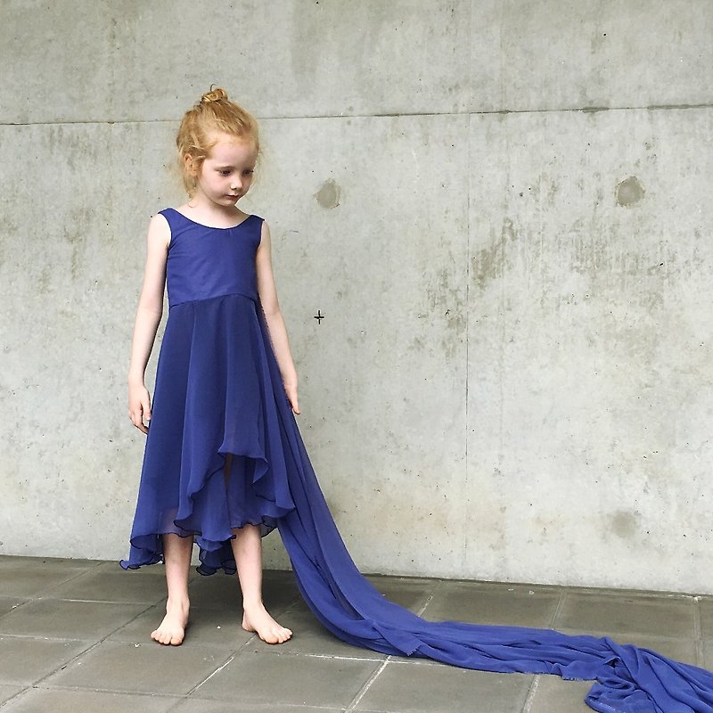 女の子の夏のパーティードレスロイヤルブルー0  -  5年 - キッズドレス - その他の素材 ブルー