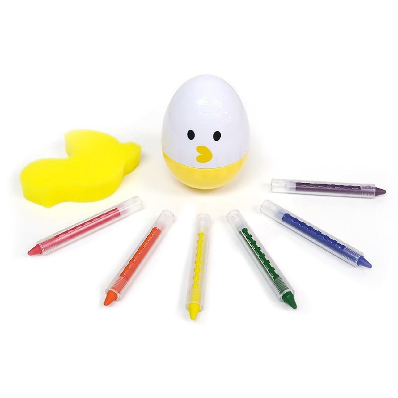 創意彩繪不倒蛋組(不倒蛋+6色水洗蠟筆+海綿擦) 兒童節禮物 - 嬰幼兒玩具/毛公仔 - 其他金屬 黃色