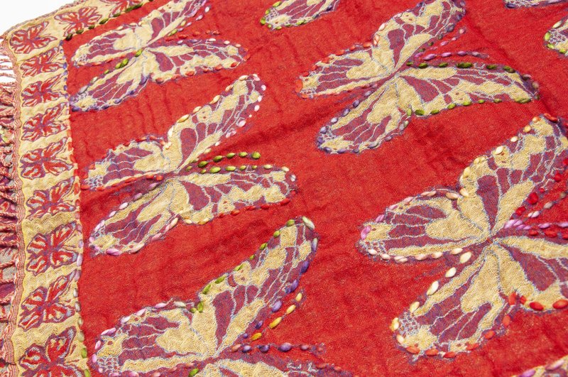 喀什米爾Cashmere/水煮羊毛披肩/針織圍巾/刺繡圍巾/羊絨披巾-花 - 圍巾/披肩 - 羊毛 多色