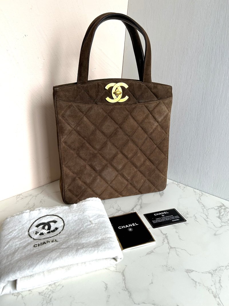 絕版中古包 Chanel咖啡金色旋轉扣凱莉包 手提包 古董包 二手包 - 手提包/手提袋 - 真皮 咖啡色