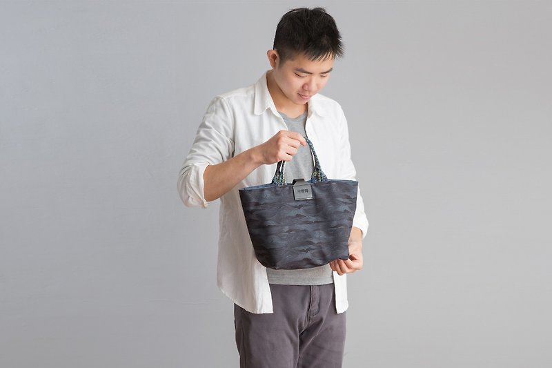 Handmade Waterproof Bento Bag | Tote Bag | Double Sided | Water Ripple | - อื่นๆ - วัสดุกันนำ้ สีน้ำเงิน