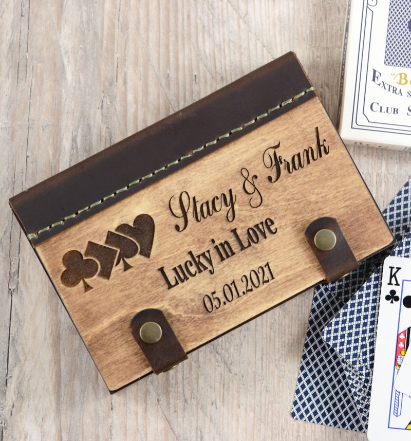 HANDMADE Personalized 2 deck playing card box, Wooden playing card storage box, - 居家收納/收納盒/儲物盒 - 木頭 灰色