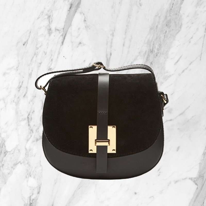 Hermi Gold Classic Saddle Bag - Messenger Bags & Sling Bags - Genuine Leather Black