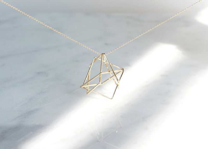 【Geo】14KGF Long Necklace,-3D Gold Geometry- - Long Necklaces - Other Materials Gold