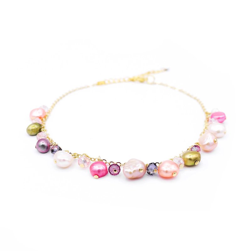 Pamycarie ZINNIA Gold-plated 925 Silver Pearl Anklet Pink/Blue - Bracelets - Clay Pink