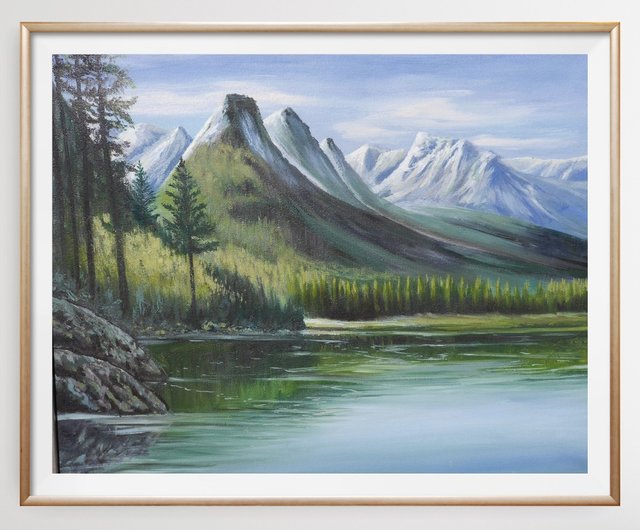 風景画 山と湖の風景陶版（油彩画・風景画／新作品紹介 風薫る月