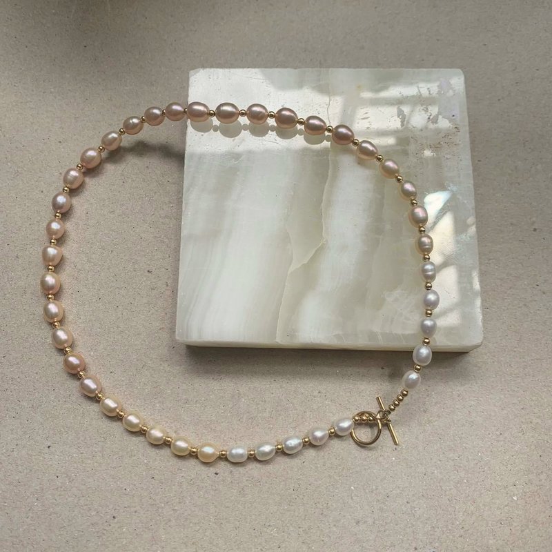 14KGF 夕顏雙面漸層珍珠項鍊 - 項鍊 - 珍珠 金色