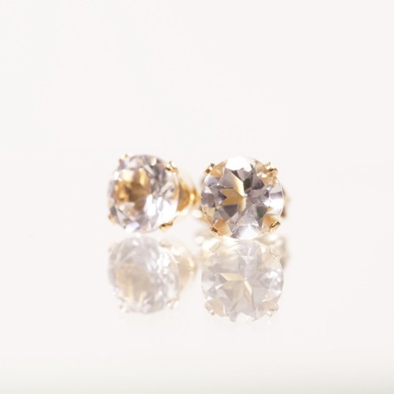 14KGF Stud Earrings with White Topaz 6mm Gretel - ต่างหู - เครื่องเพชรพลอย 