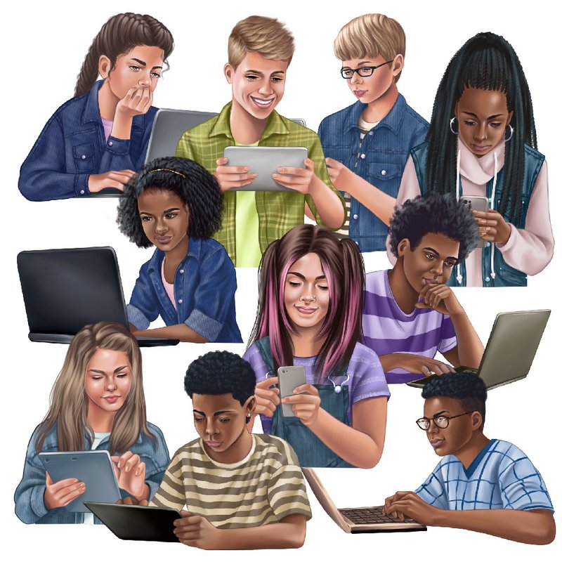 Teens on Technology clipart - 電子似顏繪/繪畫/插畫 - 其他材質 