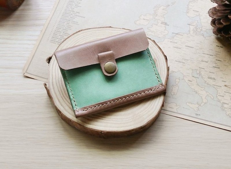 Leather purse cards lake green coffee x caramel seal package lettering custom business card holder - Coin Purses - Genuine Leather Red