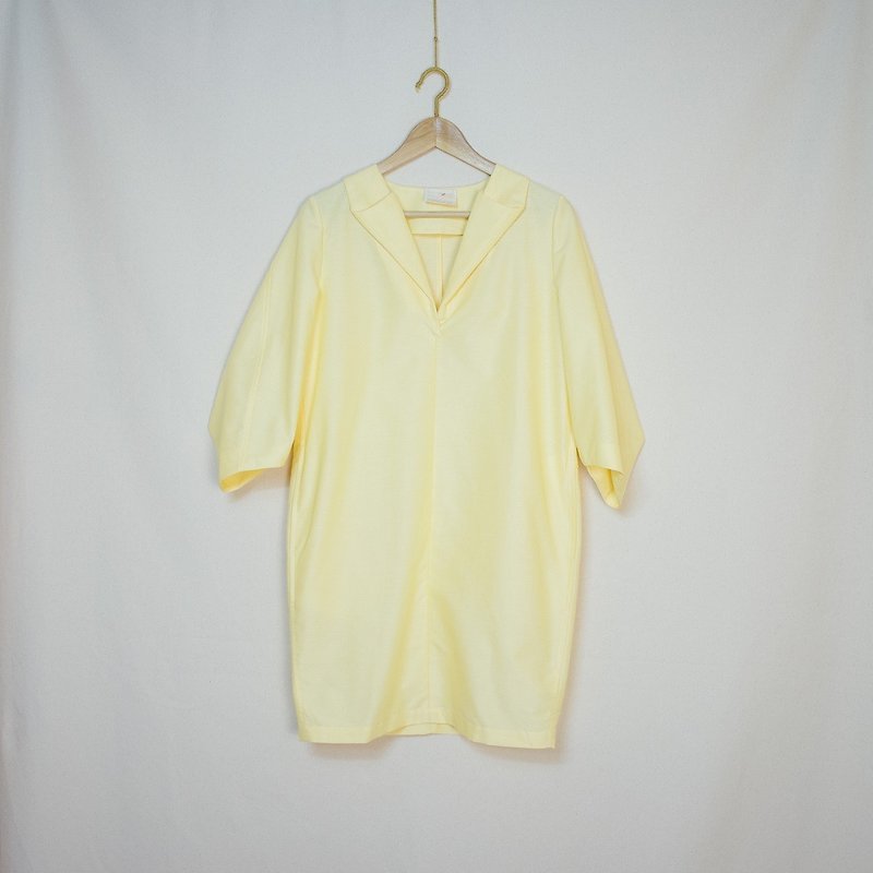 立體七分袖襯衫洋裝 牛津黃 - 連身裙 - 棉．麻 黃色
