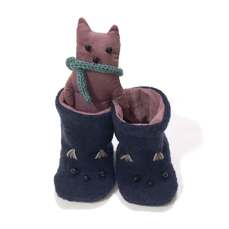 babygift   Baby booties of the cat 　navy X pink - Baby Gift Sets - Cotton & Hemp Blue