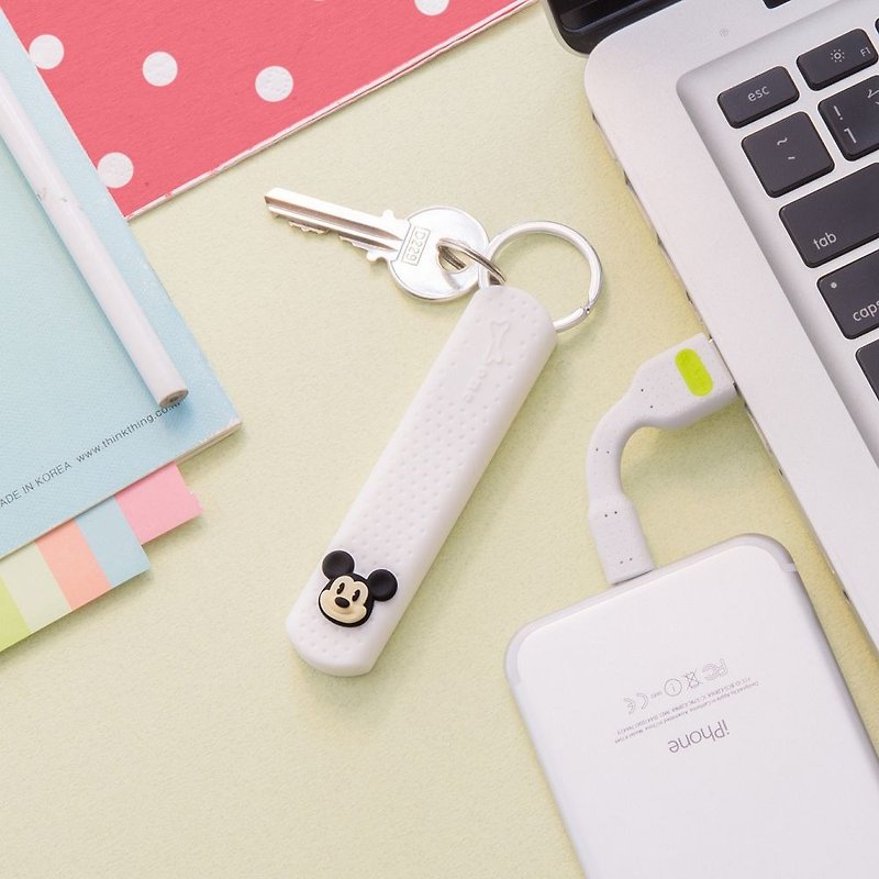 Bone / LinKey Lightning Charging Transmission Keychain-Mickey - Chargers & Cables - Silicone White