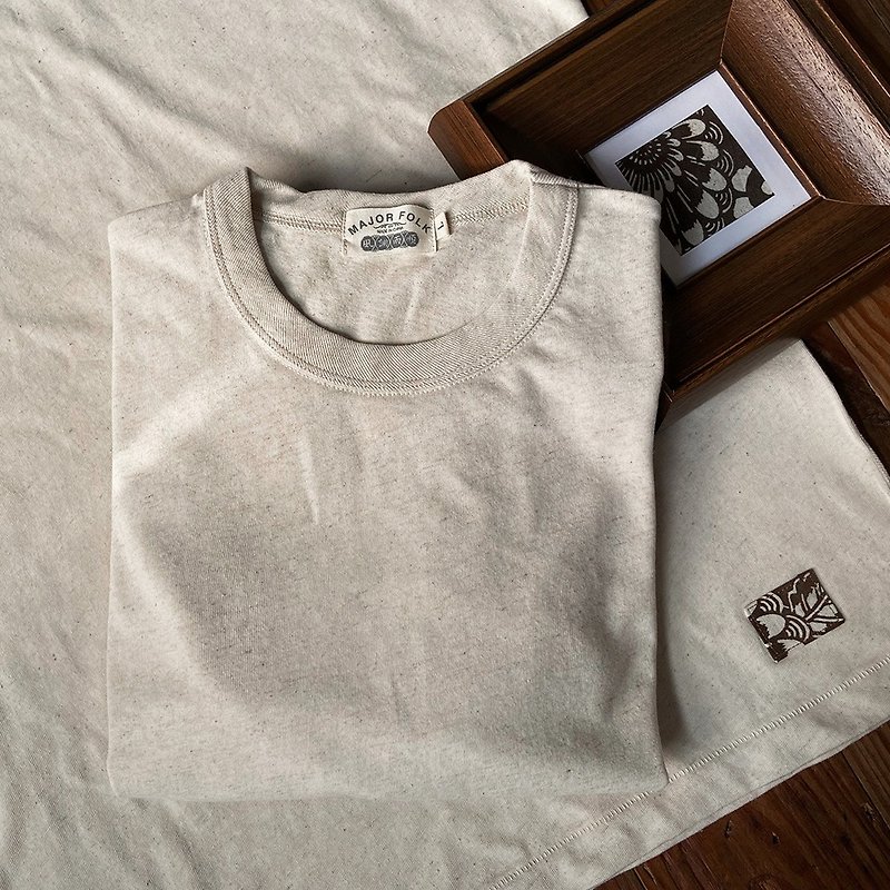 Major Folk│Type dyed small cloth label original embryo color Linen retro round neck heavy short-sleeved Tee - Men's T-Shirts & Tops - Cotton & Hemp 