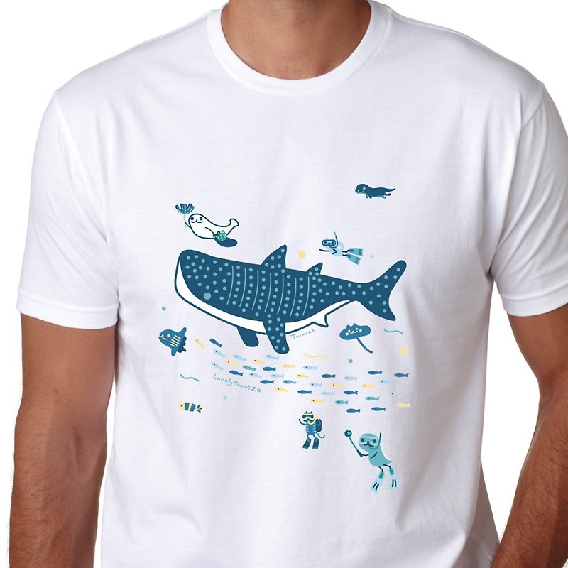 寂寞棉T - 台灣鯨鯊潛水趣-客製無法退貨 - 中性衛衣/T 恤 - 棉．麻 白色