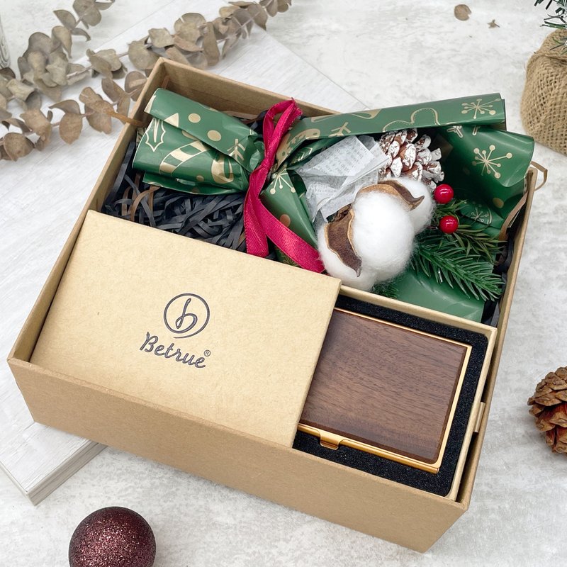 [Quick customization_Christmas gift] Free engraving_Betrue_Wandering in the cloud business card box and free kapok bouquet - Card Stands - Wood Brown