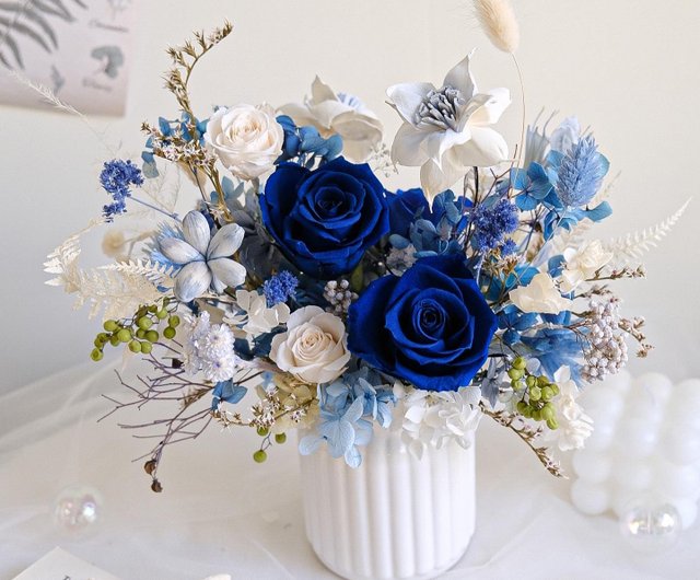 青い不滅のバラの鉢植えの花 - ショップ yihua-florist ドライ