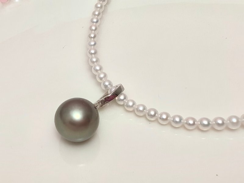 Natural seawater pearl Tahitian black pearl peacock green Peacock Silver pendant gift necklace - สร้อยคอ - ไข่มุก สีดำ