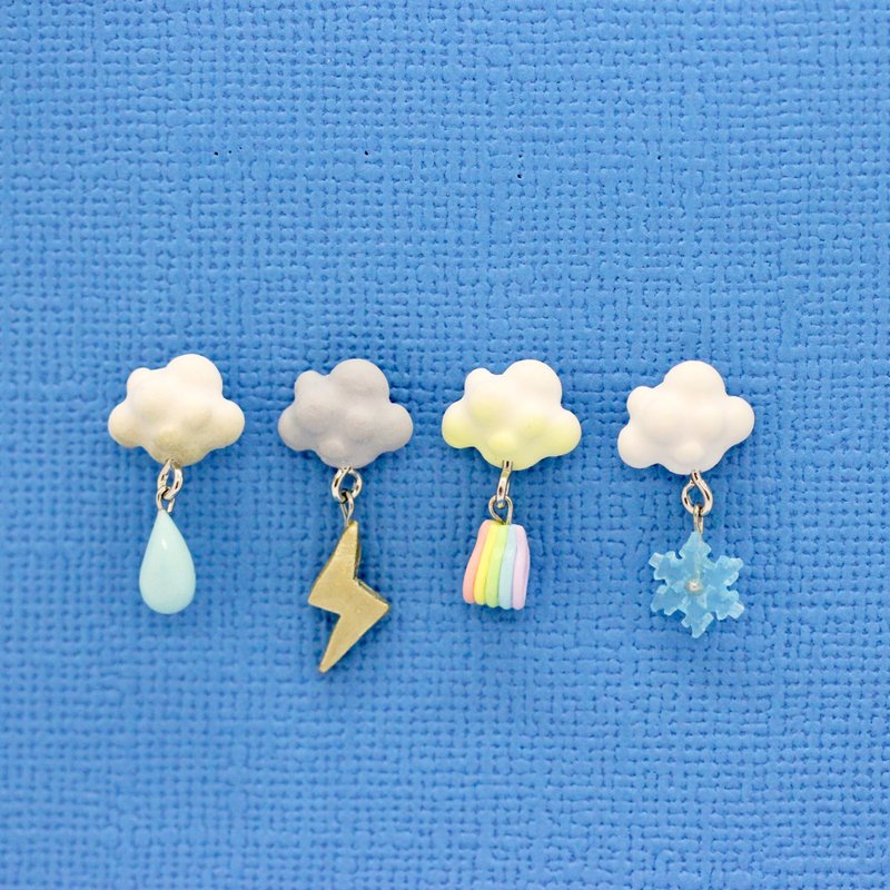 天氣多變化耳環-單賣 Miniature Weather Cloud Earring 雲朵 - 耳環/耳夾/耳骨夾 - 黏土 藍色