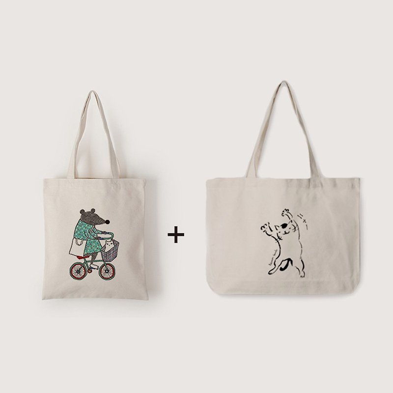 【サプライズバッグ】布袋福袋 ―イラスト直袋+イラスト横袋 | - ショルダーバッグ - コットン・麻 