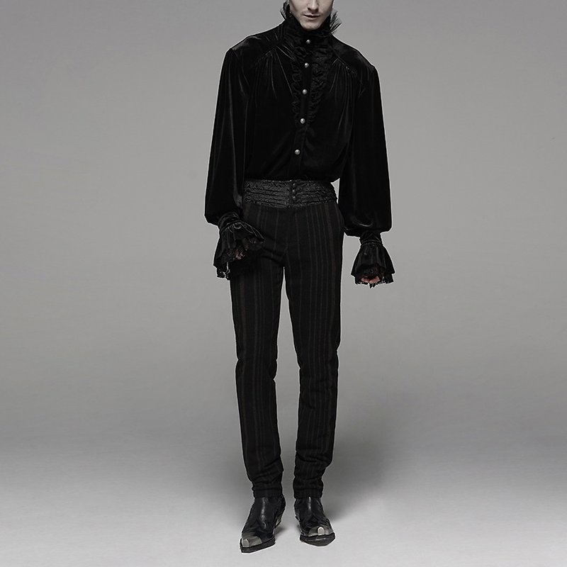 Punk gentleman retro vertical pattern trousers - กางเกงขายาว - วัสดุอื่นๆ สีดำ